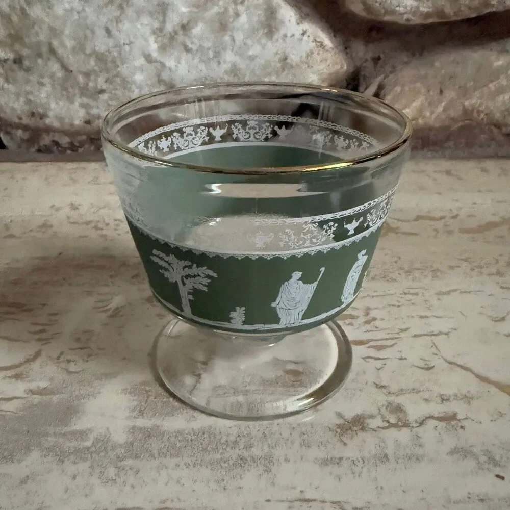 Set of Jeanette glass hellenic Wedgwood shot glasses + sorbet cup green
